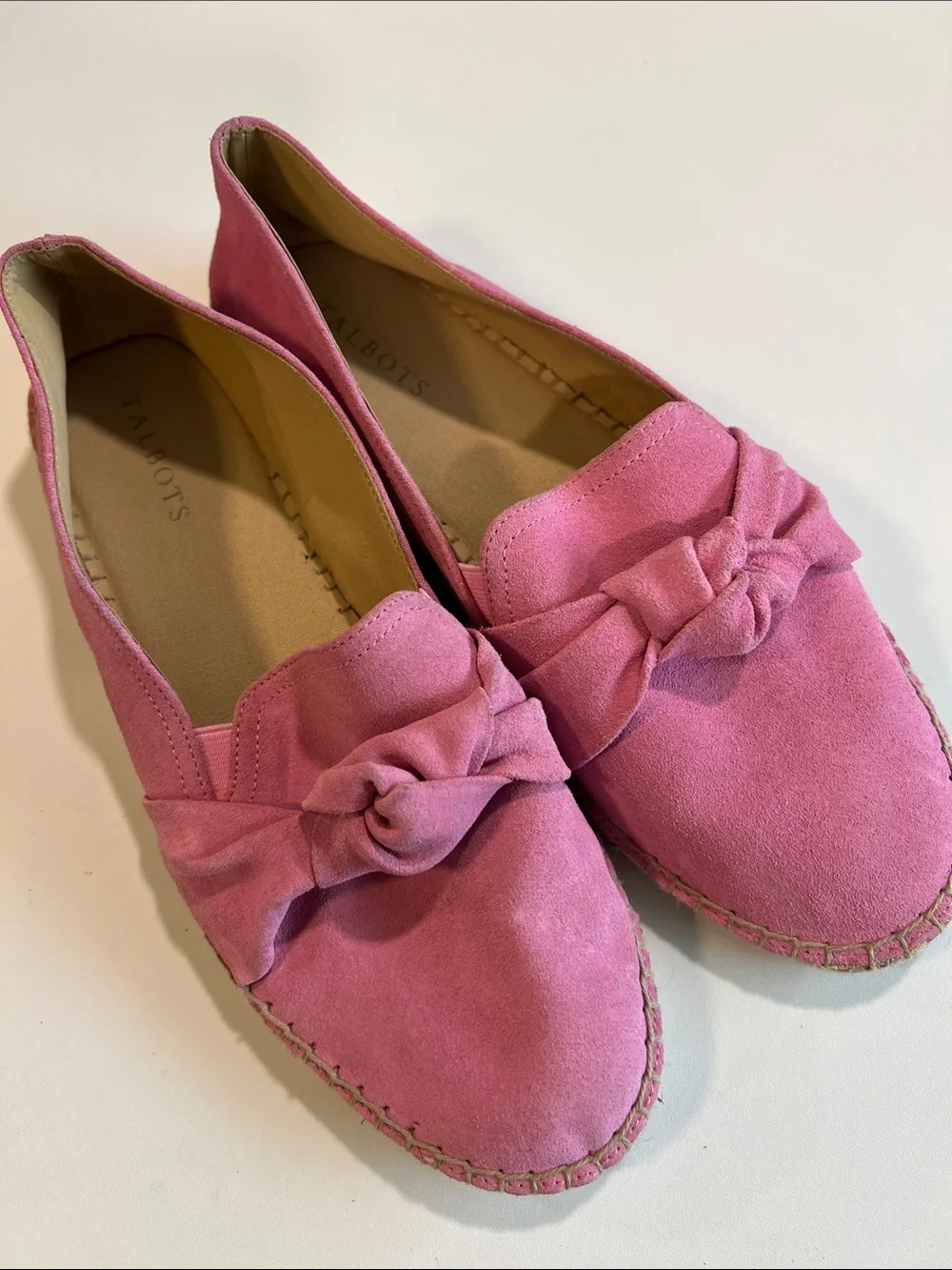 Talbots - 10, Pink Suede Knot Espadrille Loafers, slip on, flats, classic